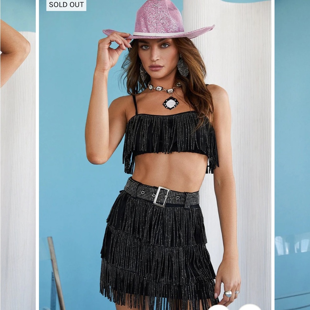 BLACK SUEDE CROP TOP AND SKIRT